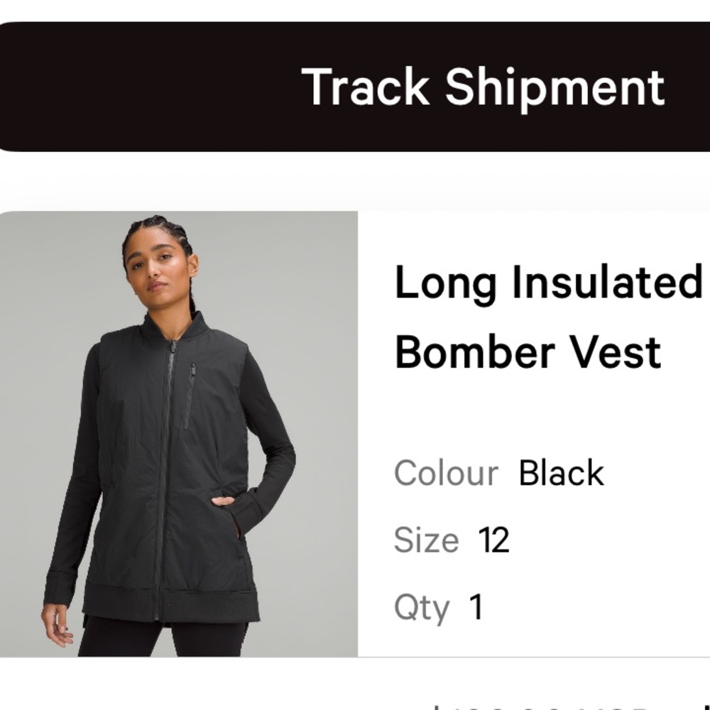 lululemon athletica Black Long Insulated Bomber Vest